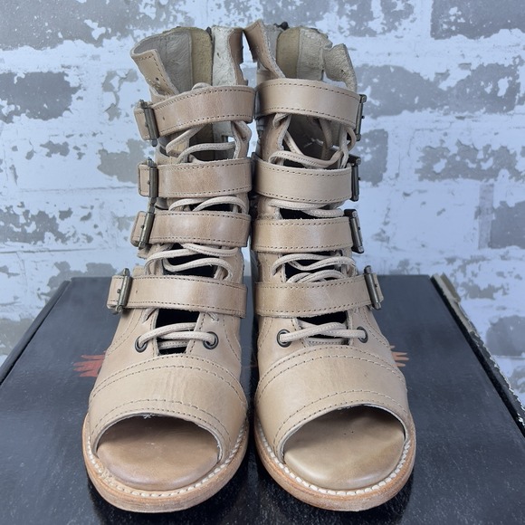 Freebird Braeden Blush Gladiator Sandal Boots Sz 9 Strappy Chunky Peep Toe Brown - Picture 5 of 16